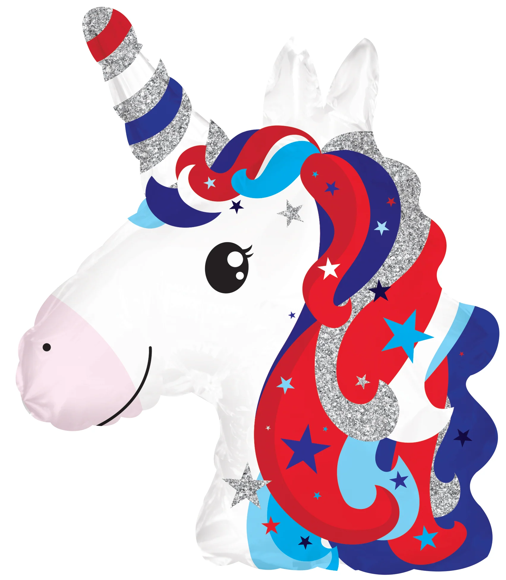 10" Airfill Only (Sticks Sold Separately) Patriotic USA Star Spangle Unicorn Foil Balloon