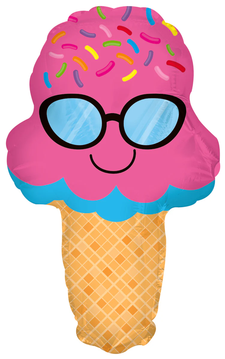 11" Airfill Only (Sticks Sold Separately) Ice Cream Cone With Shades Foil Balloon