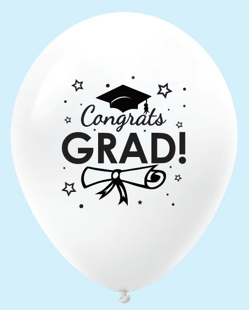 11" Congrats Grad Latex Balloons (25 Count) White