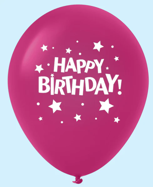 11" Happy Birthday Stars Latex Balloons Dark Magenta (25 Per Bag)