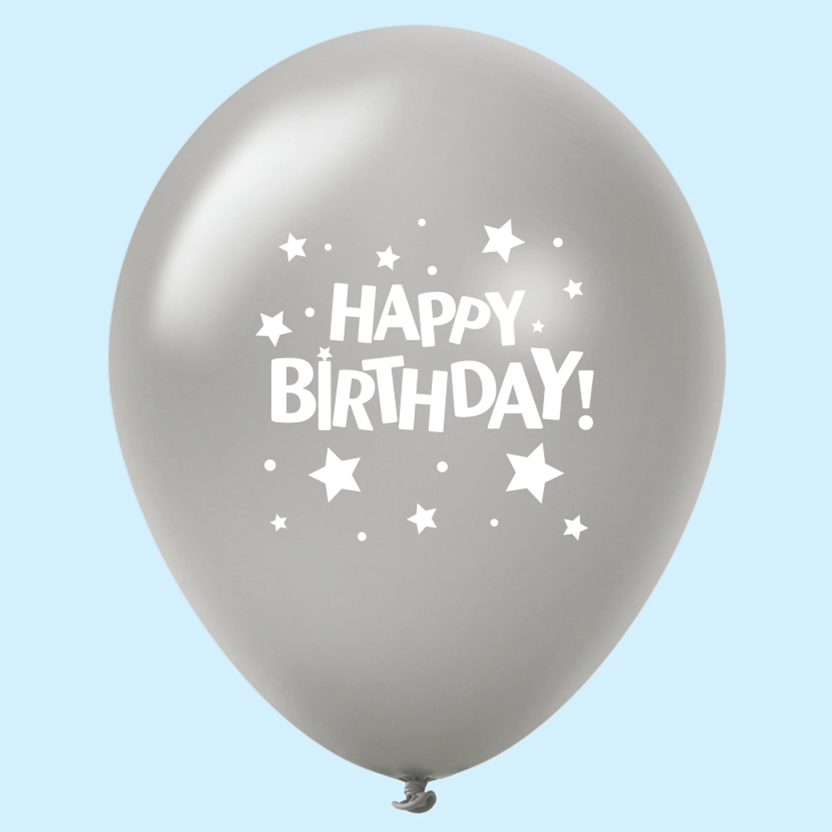 11" Happy Birthday Stars Latex Balloons Silver (25 Per Bag)