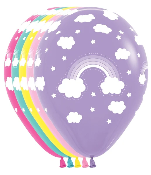 11" Latex Balloons - All Over Print (50 Per Bag) (Deluxe Fuchsia, Lilac, Turqouise Blue, Fashion Bubble Gum Pink, Yellow) Magical Rainbow Betallatex Sempertex/Betallatex