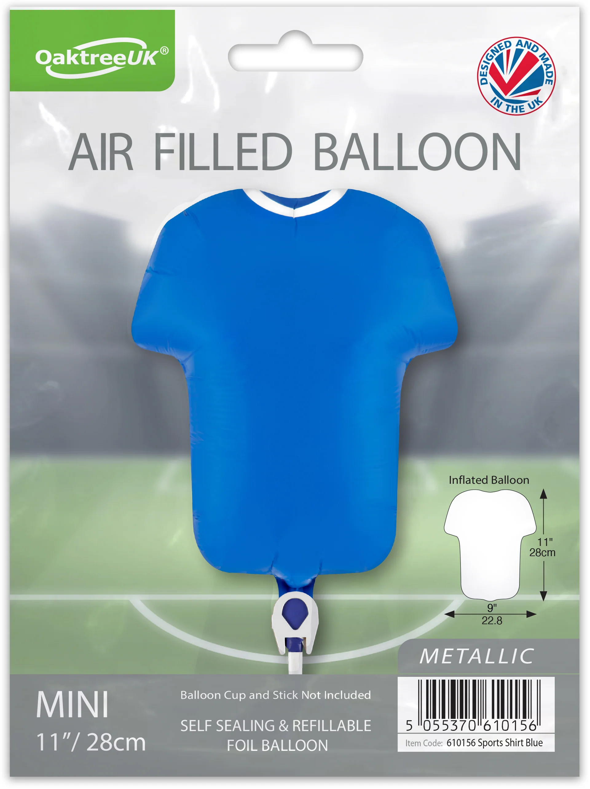 11" Airfill Only Oaktree Brand Sports Shirt Blue Metallic (For Air) Packaged Foil Balloon - Image 2