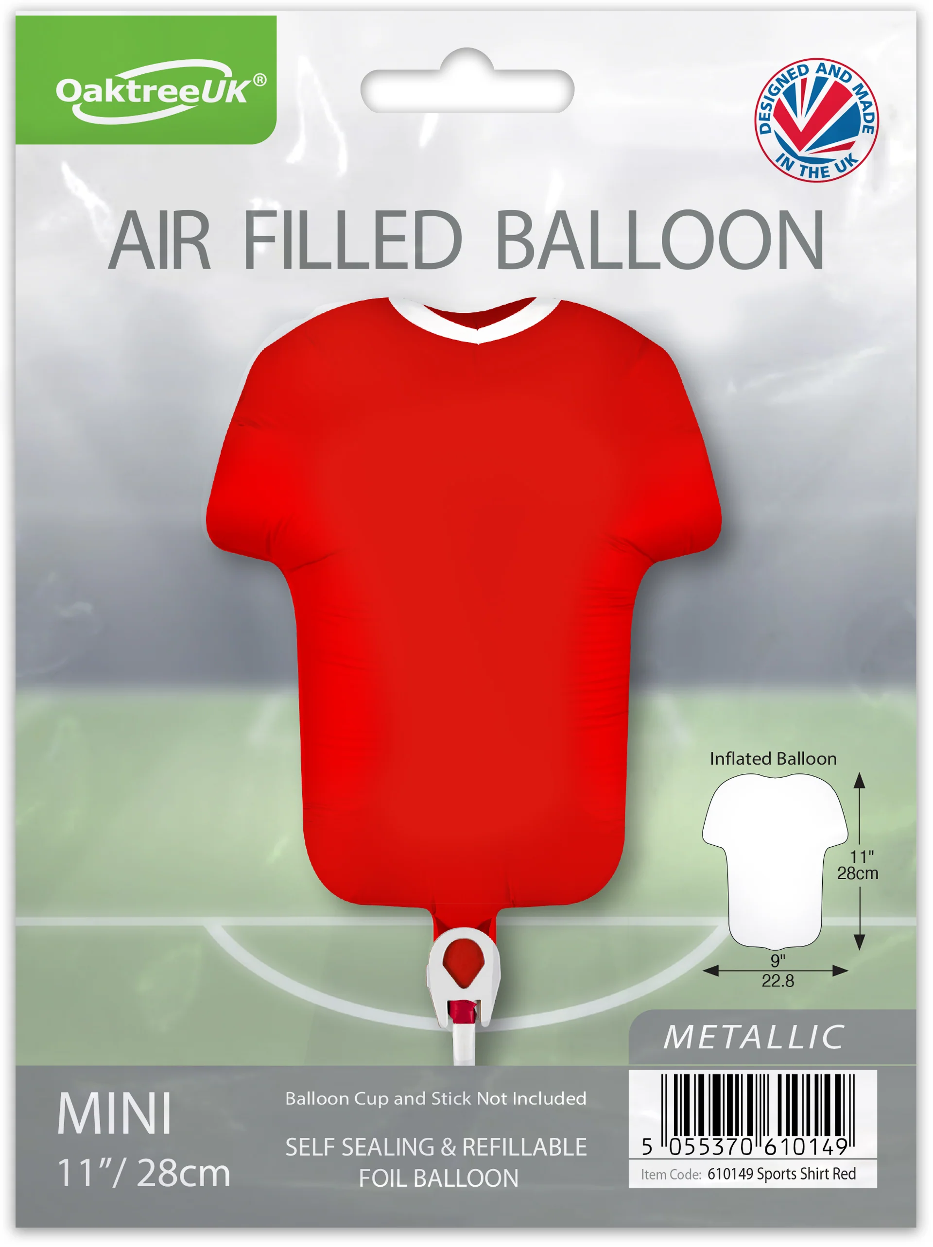 11" Airfill Only Oaktree Brand Sports Shirt Red Metallic (For Air) Packaged Foil Balloon - Image 2