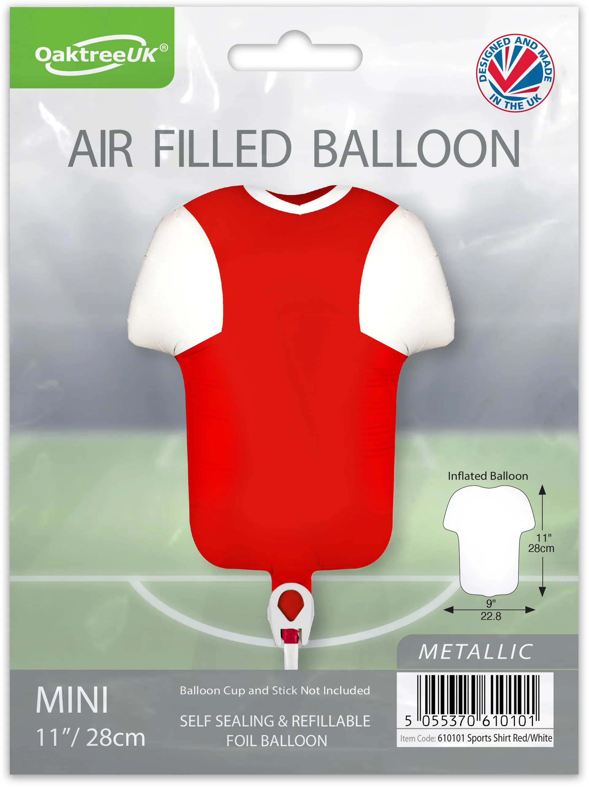 11" Airfill Only Oaktree Brand Sports Shirt Red/White Metallic (For Air) Packaged Foil Balloon - Image 2