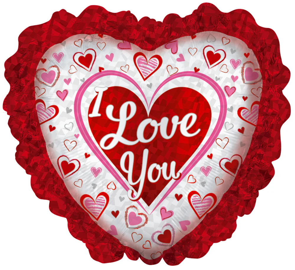 12" Airfill Only (Sticks Sold Separately) I Love You Prism Ruffle Foil Balloon