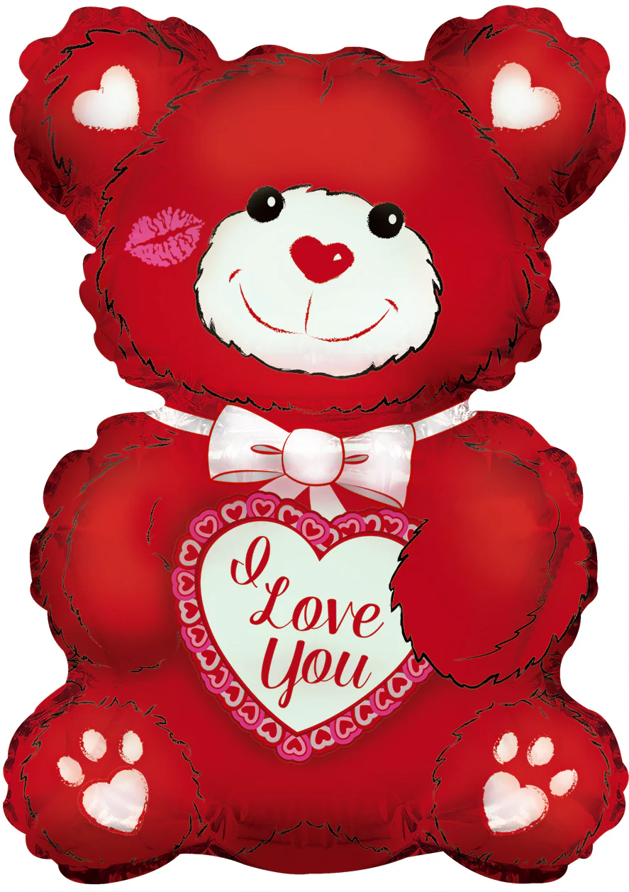 12" Airfill Only (Sticks Sold Separately) I Love You Red & White Teddy Shape Foil Balloon
