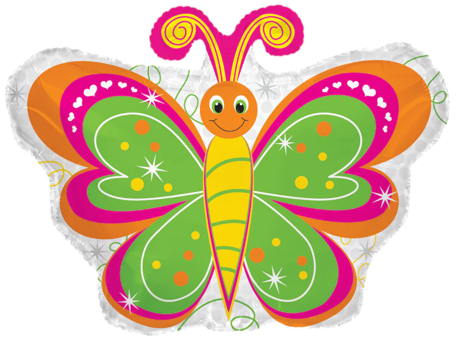 12" Airfill Only (Sticks Sold Separately) Neon Butterfly Foil Balloon