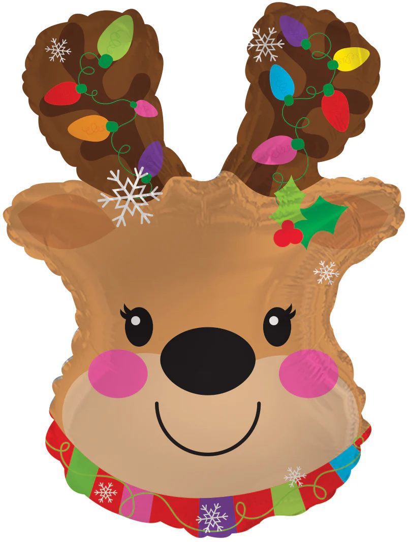 12" Airfill Only (Sticks Sold Separately) Reindeer With Lights Foil Balloon