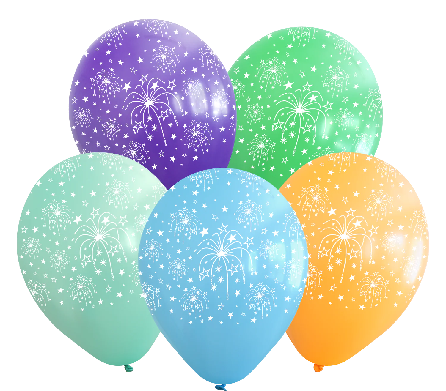 12" Assorted Fireworks All Around Latex Balloons (25 Per Bag) 5 Side Print