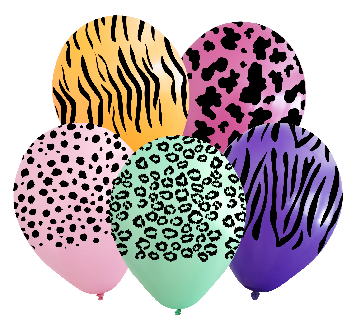 12" Assorted Safari All Around Latex Balloons (25 Per Bag) 5 Side Print