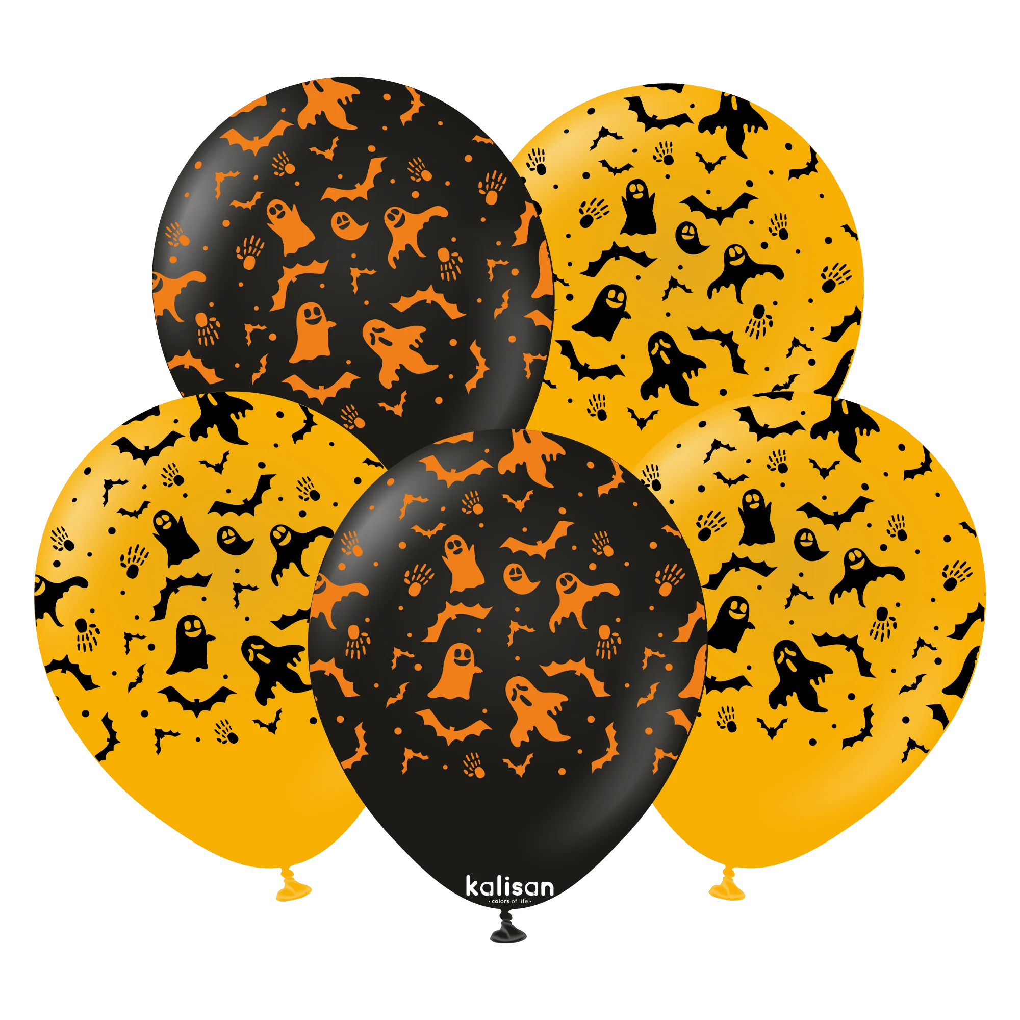 12" Kalisan Print Halloween Ghost/Bats Latex Balloons (25 Per Bag)