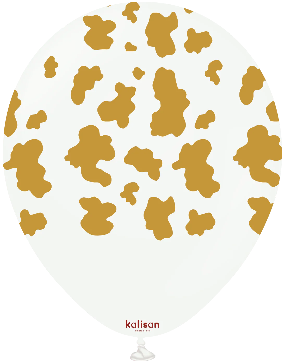 12" Kalisan Safari Cow White (Printed Gold-(25 Per Bag) Latex Balloons