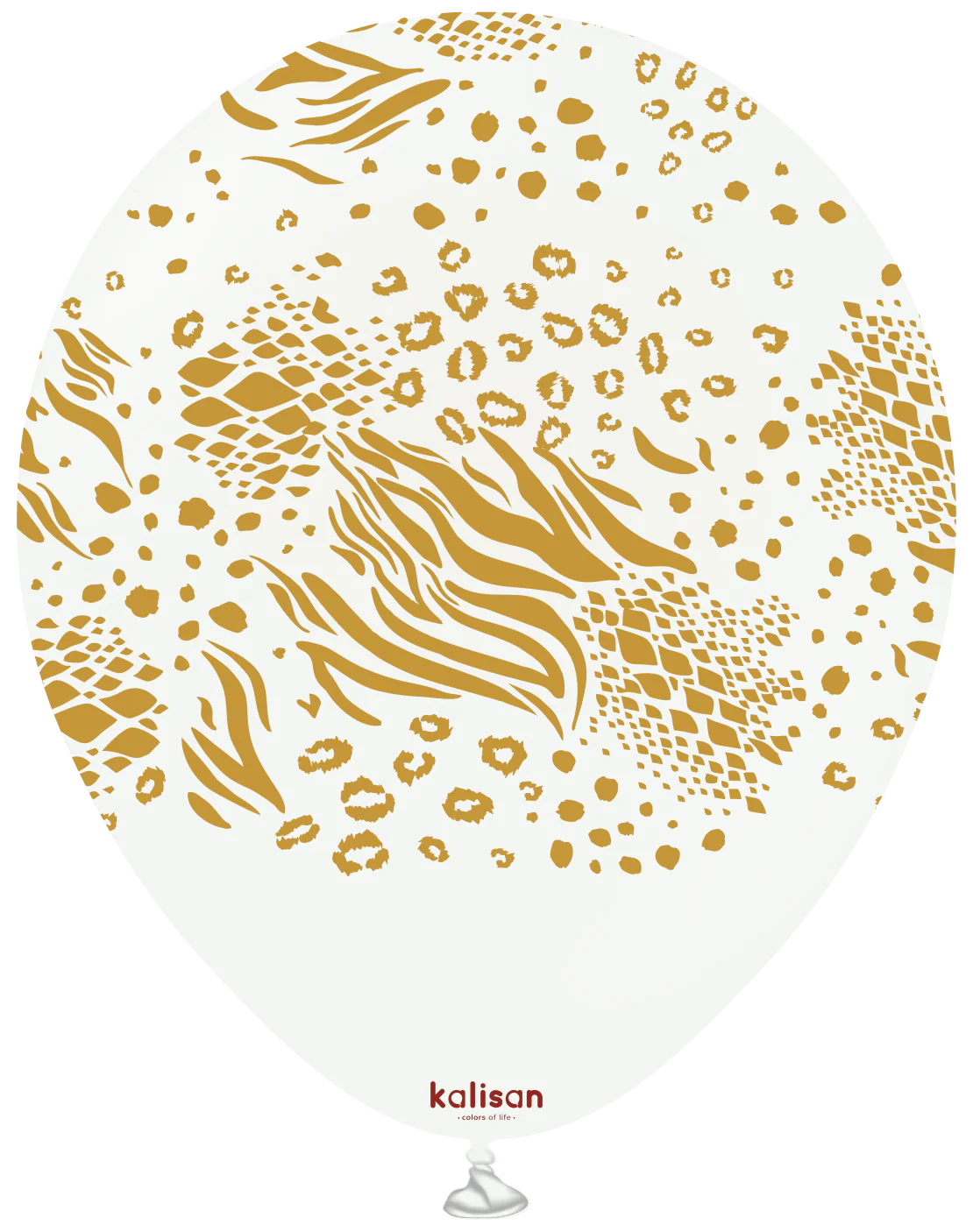 12" Kalisan Safari Mutant White (Printed Gold-(25 Per Bag) Latex Balloons