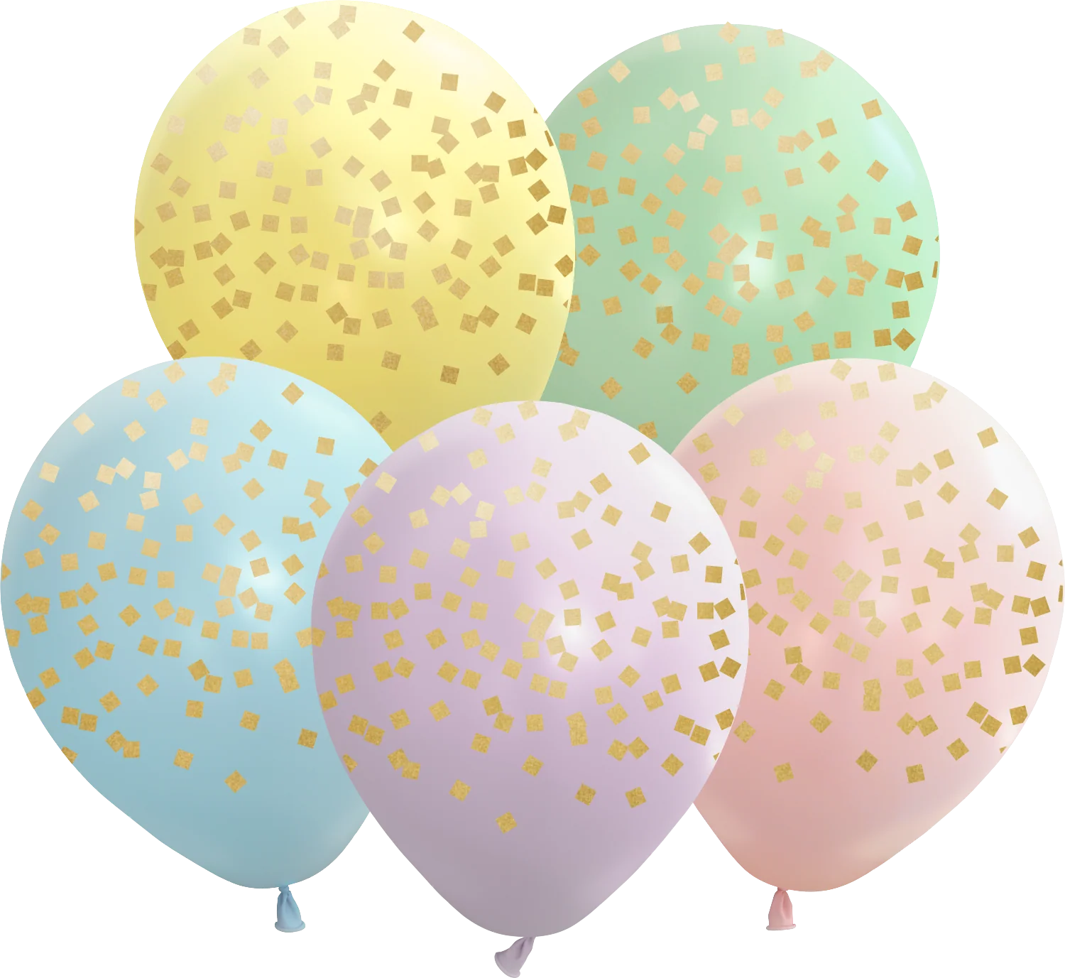 12" Macaron Squares All Around Assorted Gold Print Latex Balloons (25 Per Bag) 5 Side Print