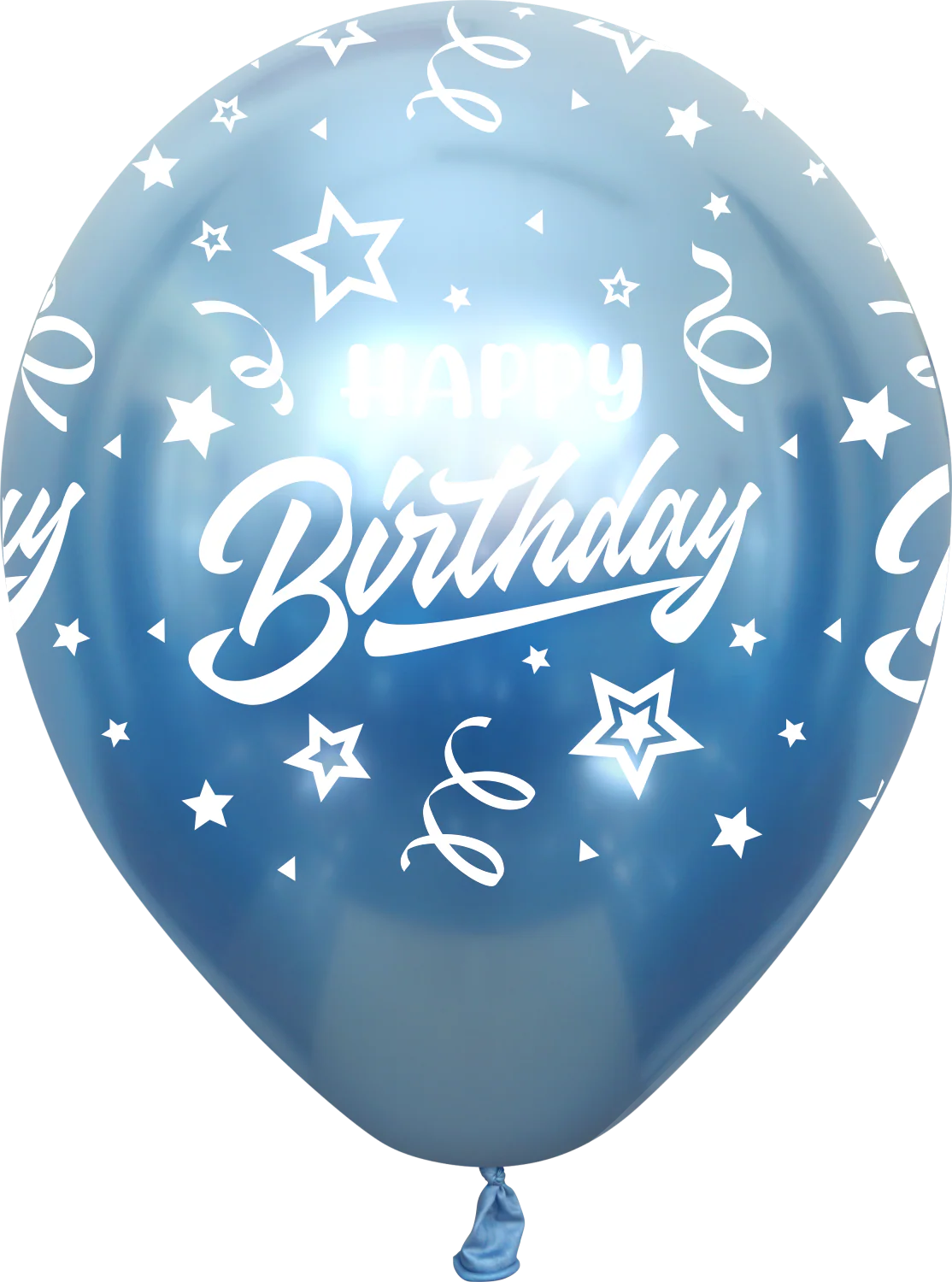 12" Mirror Happy Birthday All Around Blue Latex Balloons (25 Per Bag) 5 Side Print