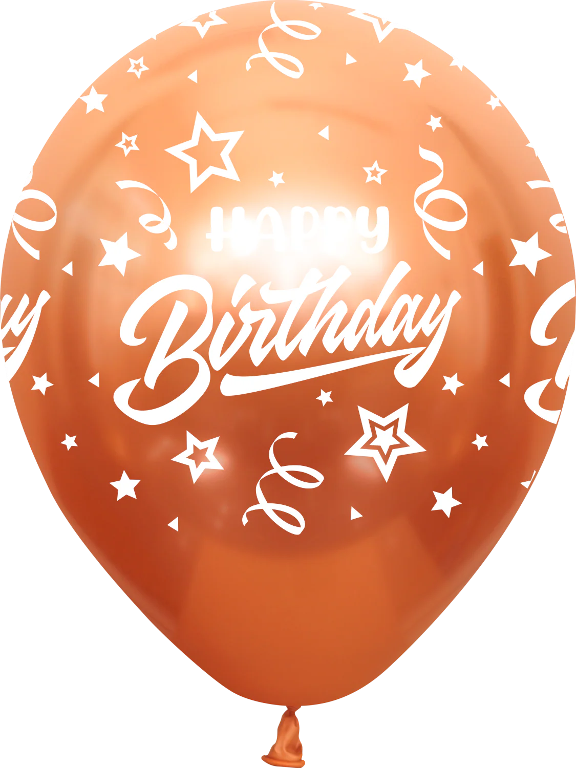 12" Mirror Happy Birthday All Around Copper Latex Balloons (25 Per Bag) 5 Side Print
