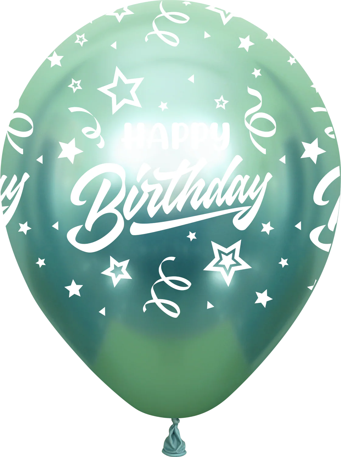 12" Mirror Happy Birthday All Around Green Latex Balloons (25 Per Bag) 5 Side Print