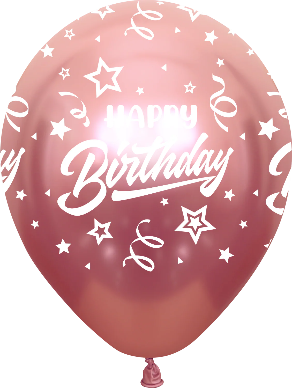 12" Mirror Happy Birthday All Around Pink Latex Balloons (25 Per Bag) 5 Side Print