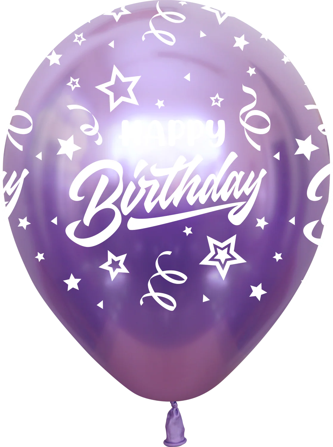 12" Mirror Happy Birthday All Around Violet Latex Balloons (25 Per Bag) 5 Side Print