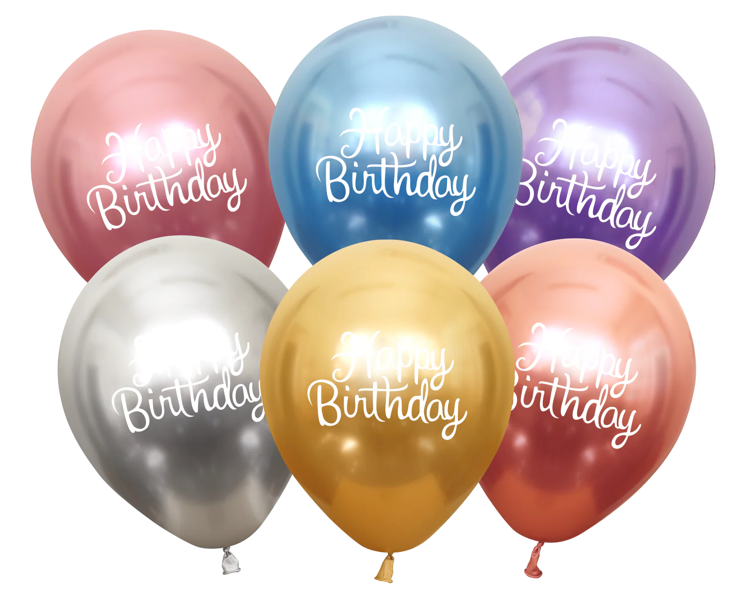 12" Mirror Happy Birthday Assorted Latex Balloons (25 Per Bag) 2 Side Print