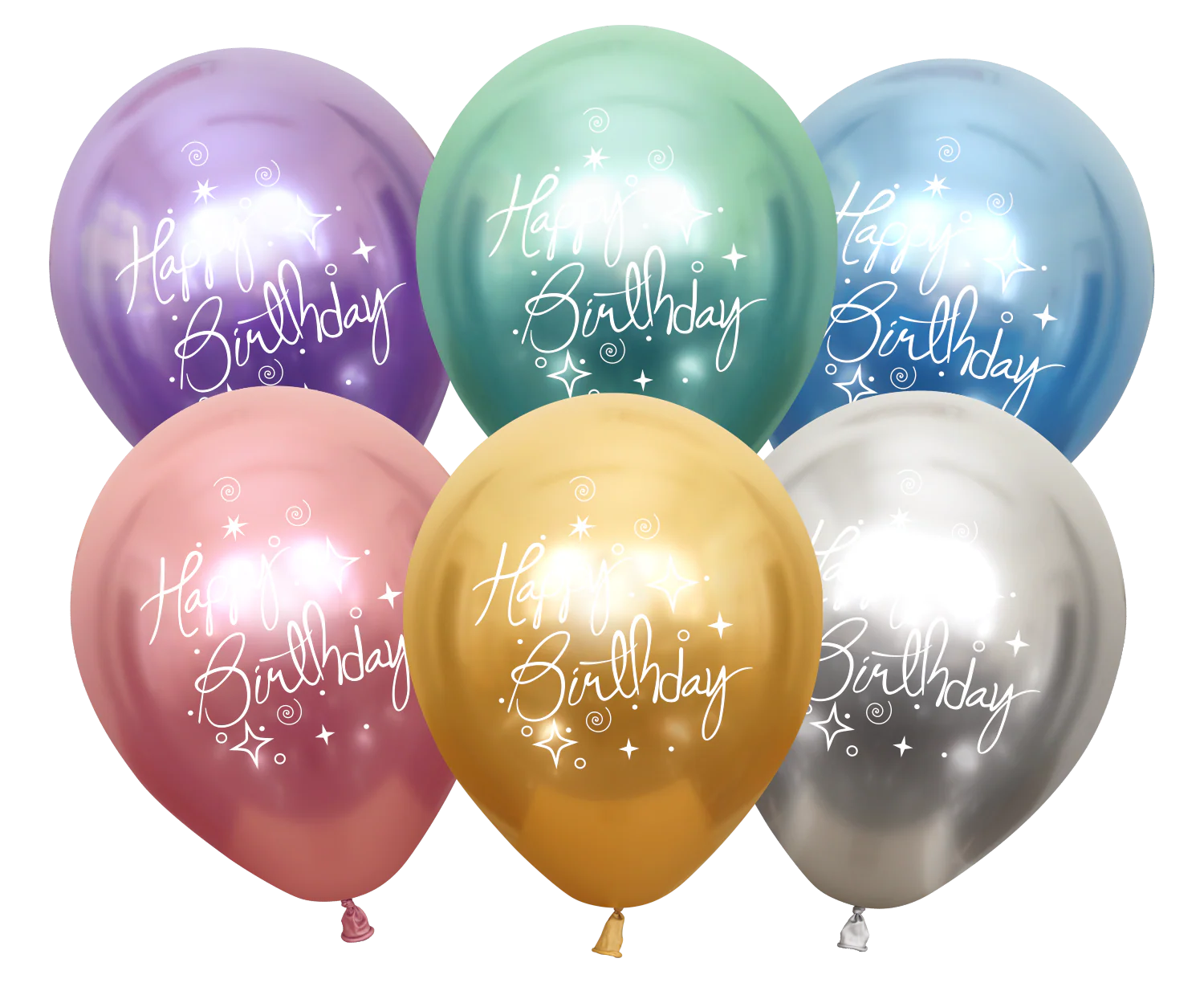 12" Mirror Happy Birthday Assorted Latex Balloons (25 Per Bag) 2 Side Print