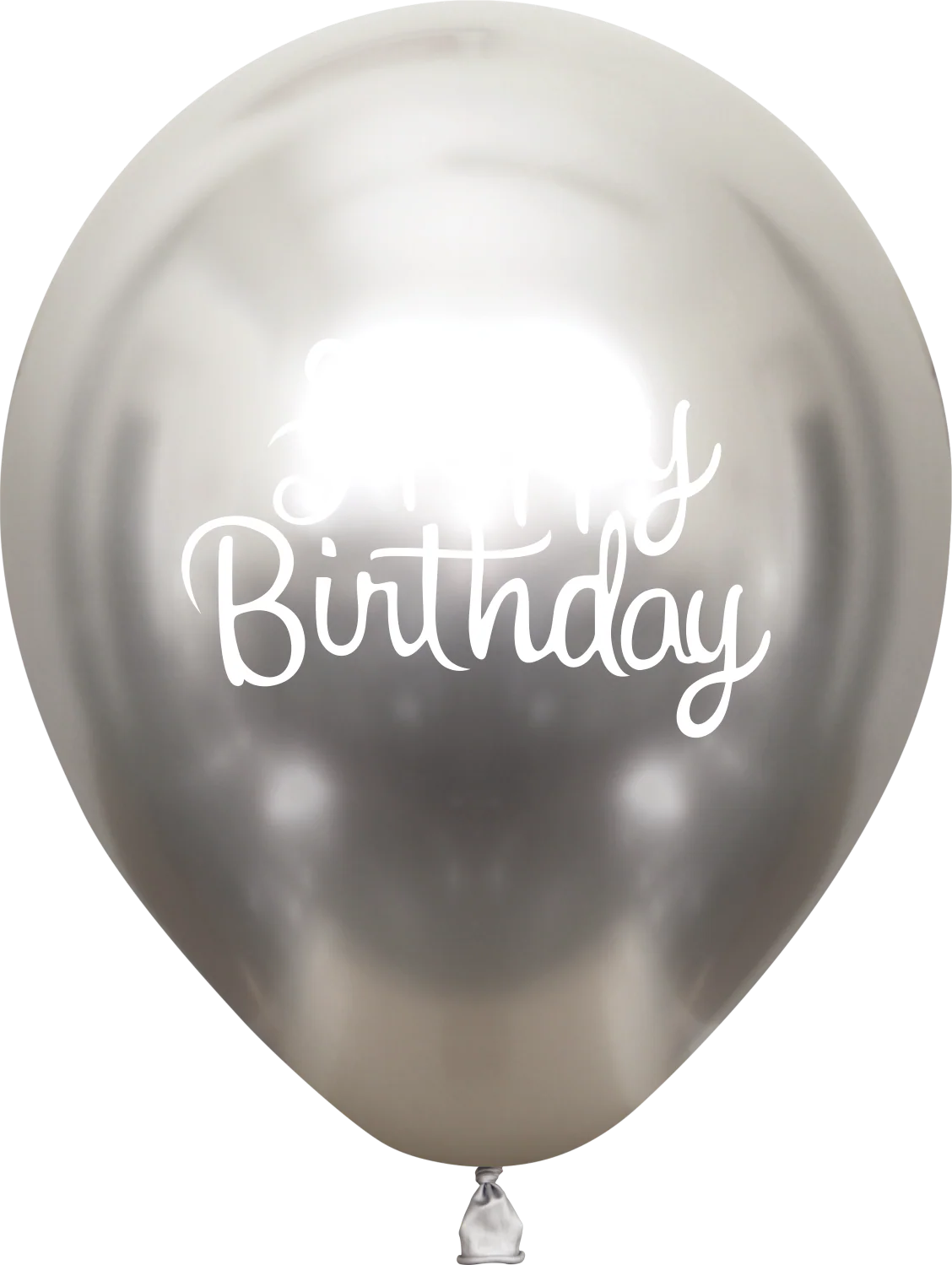12" Mirror Happy Birthday Silver Latex Balloons (25 Per Bag) 2 Side Print
