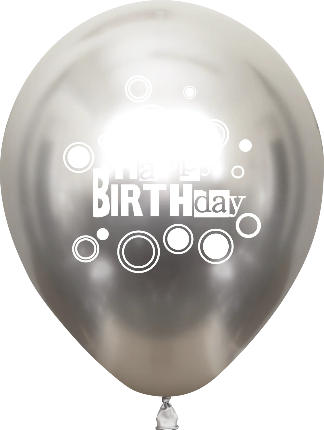 12" Mirror Happy Birthday Silver Latex Balloons (25 Per Bag) 2 Side Print