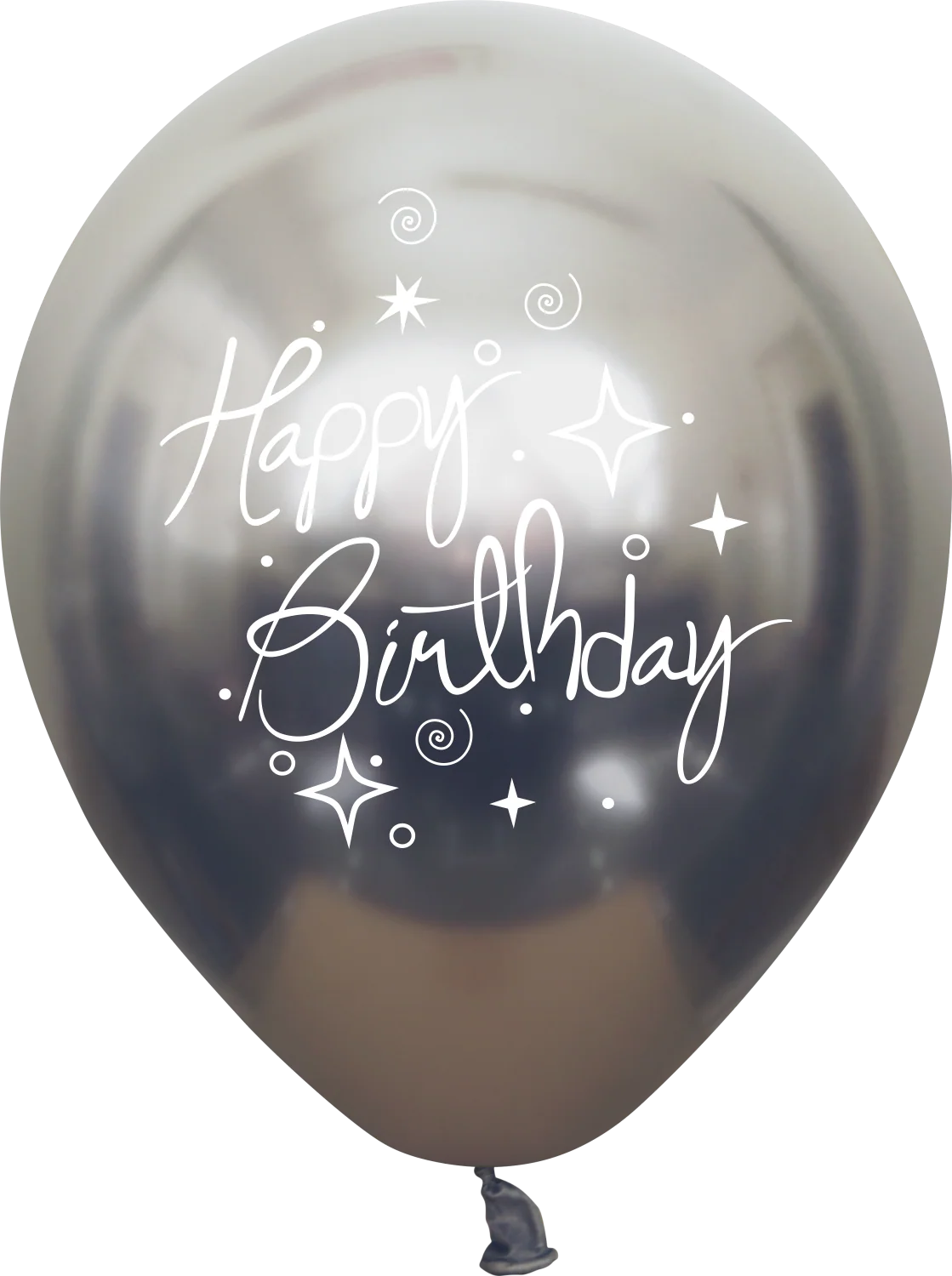 12" Mirror Happy Birthday Space Grey Latex Balloons (25 Per Bag) 2 Side Print