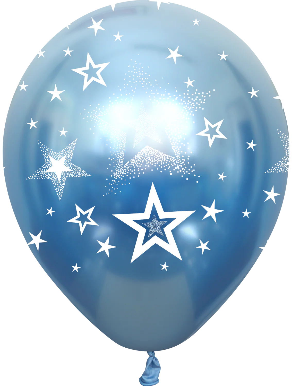 12" Mirror Stars All Around Blue Latex Balloons (25 Per Bag) 5 Side Print