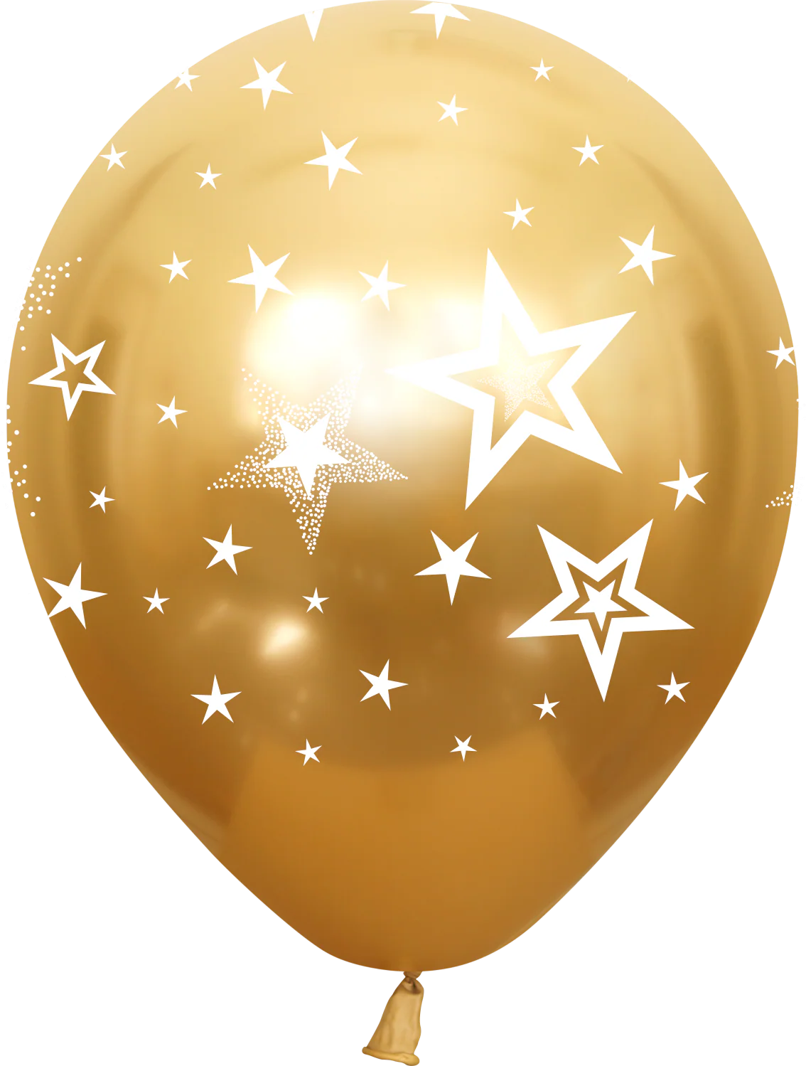 12" Mirror Stars All Around Gold Latex Balloons (25 Per Bag) 5 Side Print