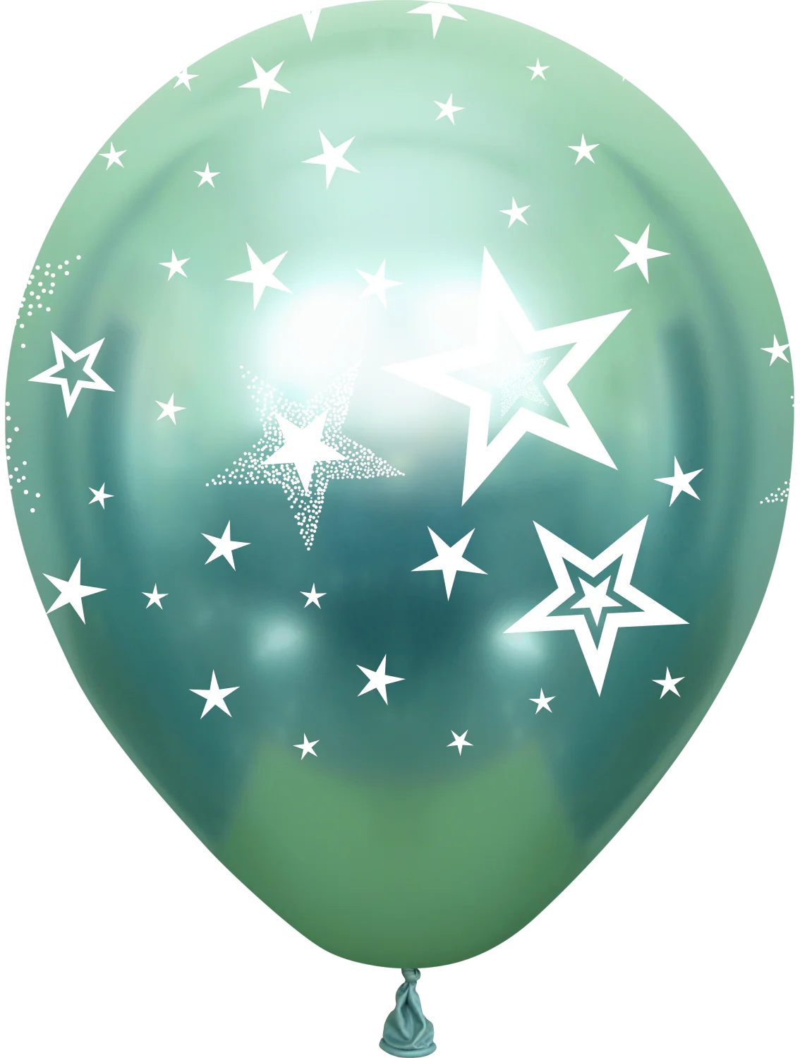 12" Mirror Stars All Around Green Latex Balloons (25 Per Bag) 5 Side Print