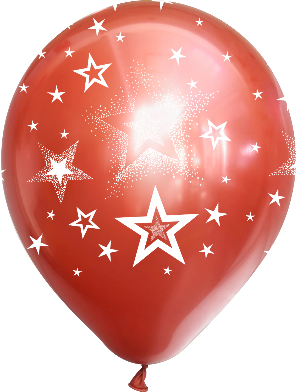 12" Mirror Stars All Around Red Latex Balloons (25 Per Bag) 5 Side Print