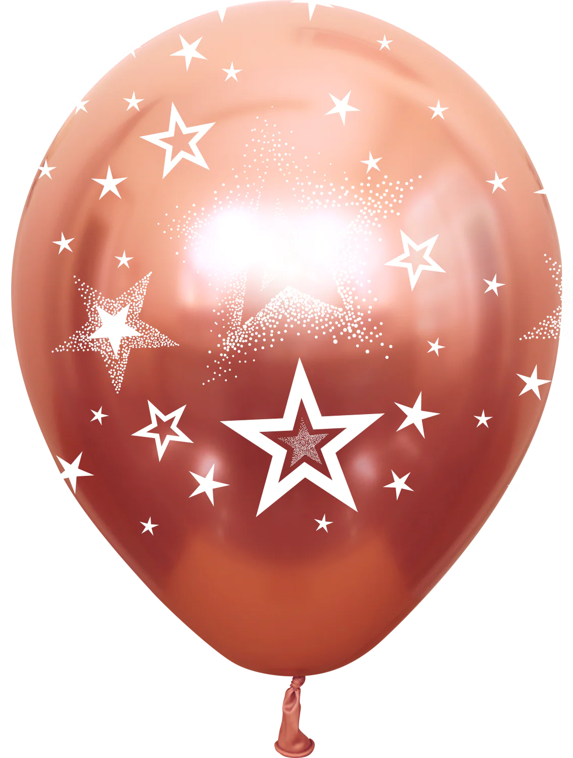 12" Mirror Stars All Around Rose Gold Latex Balloons (25 Per Bag) 5 Side Print