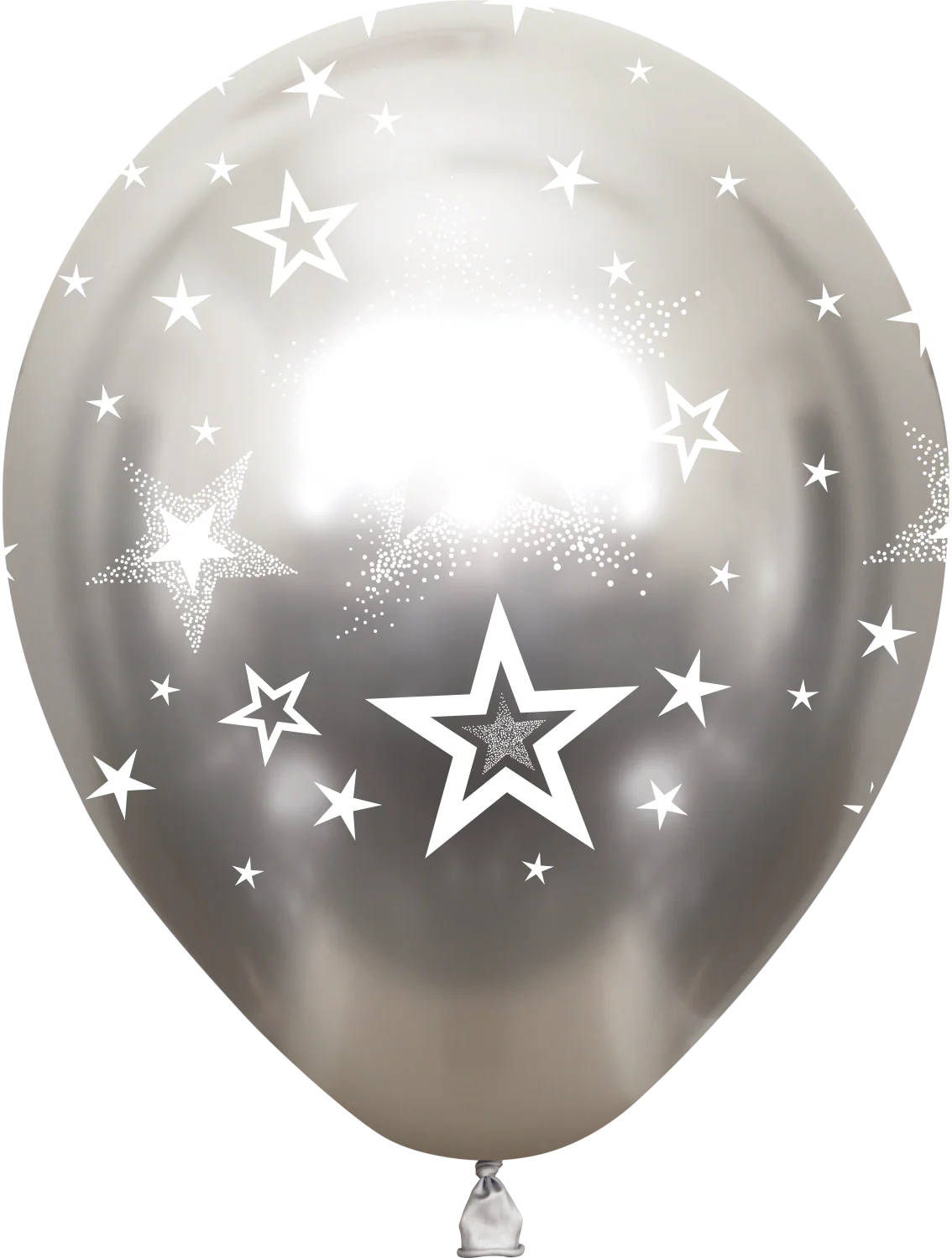 12" Mirror Stars All Around Silver Latex Balloons (25 Per Bag) 5 Side Print