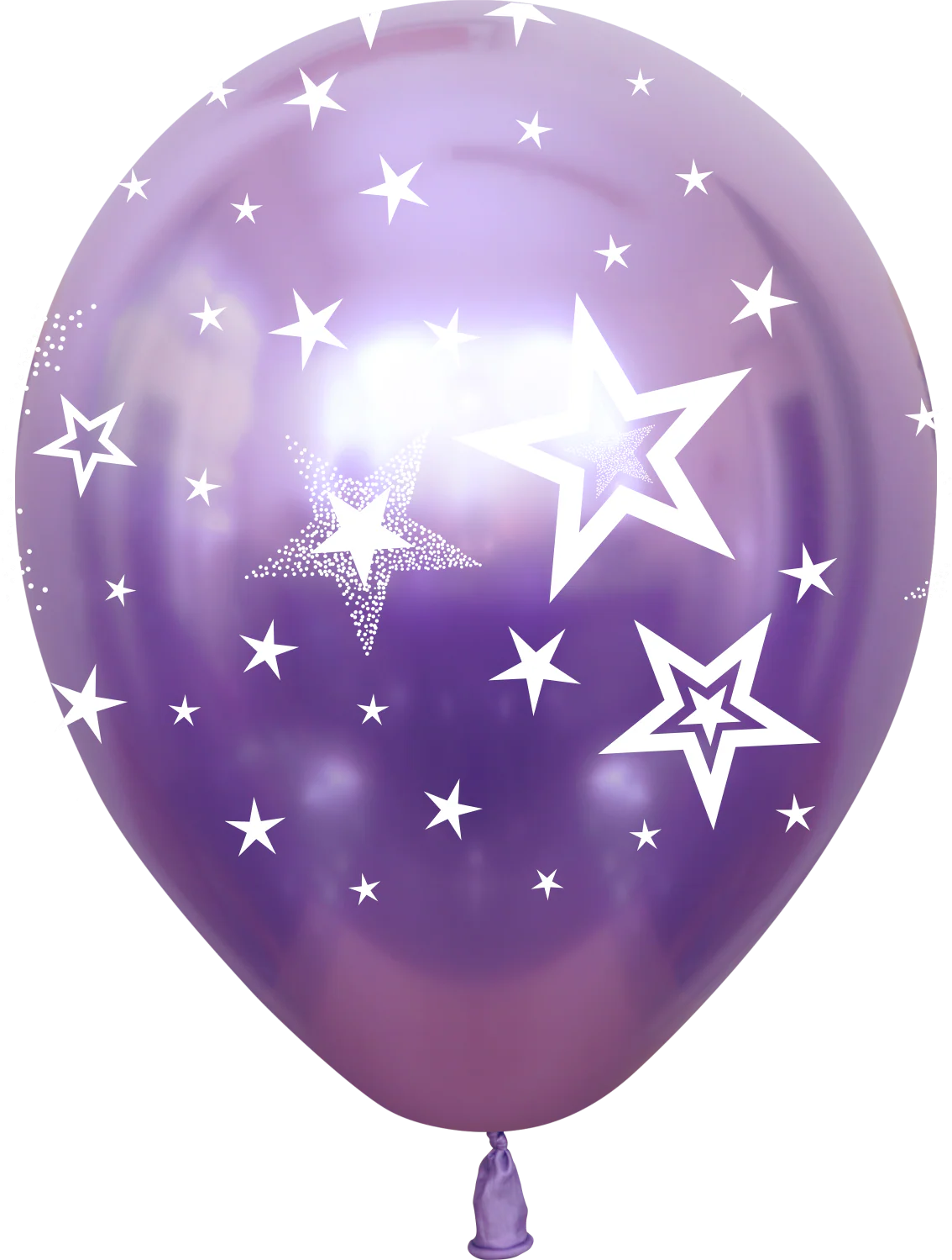 12" Mirror Stars All Around Violet Latex Balloons (25 Per Bag) 5 Side Print