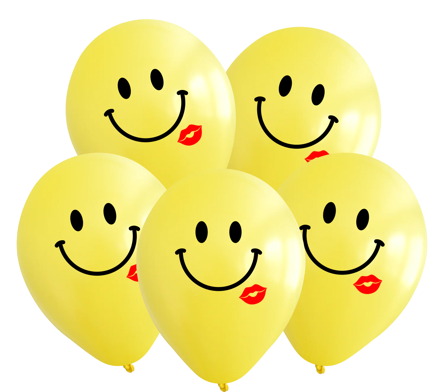12" Yellow Smiley Kiss 2 Color Print Latex Balloons (25 Per Bag) 2 Color Print