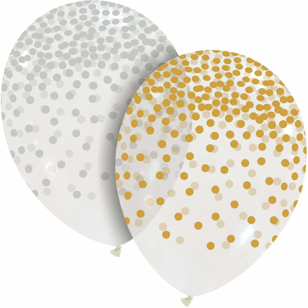 12" Confetti Rain (Metal) Gold and Silver All Around (25 Per Bag) Cattex Brand Printed Latex Balloons