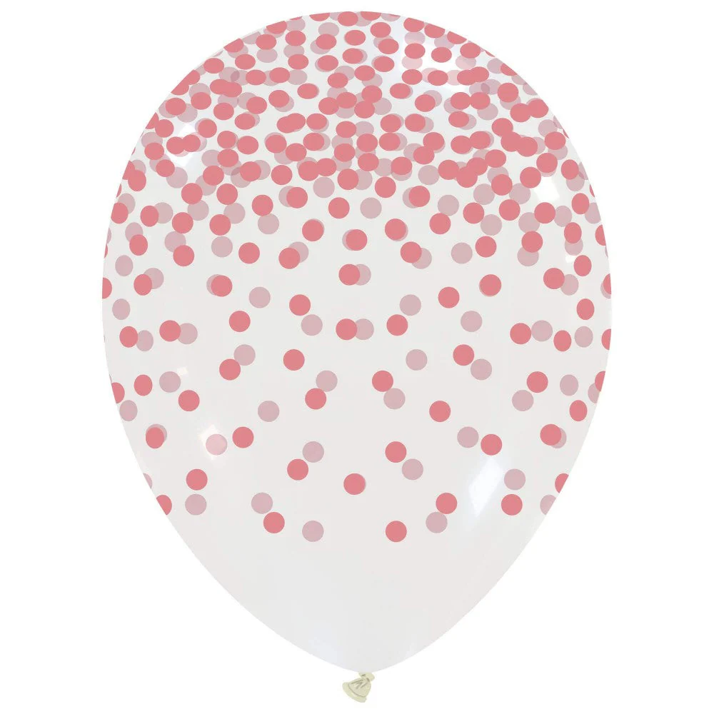 12" Confetti Rain (Metal) Rose Gold All Around (25 Per Bag) Cattex Brand Printed Latex Balloons