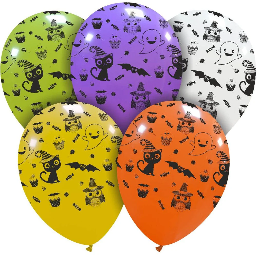 12" Cute Halloween All Around (25 Per Bag) Cattex Brand Printed Latex Balloons