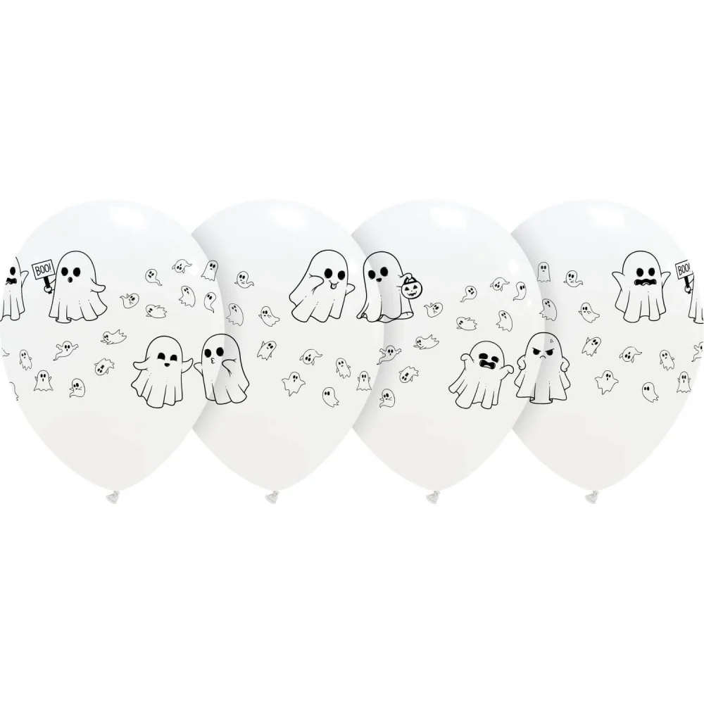 12" Halloween Ghost Party 4 Sided Print (25 Per Bag) Cattex Brand Printed Latex Balloons