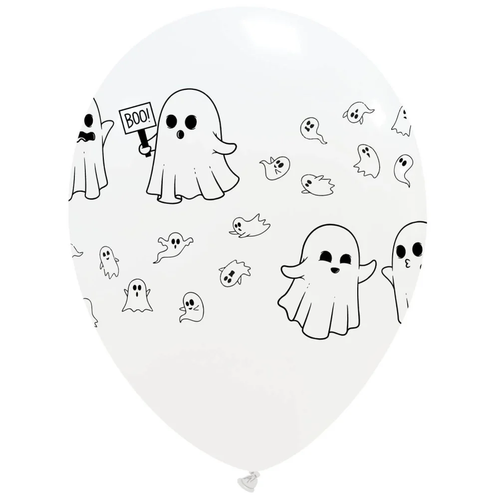 12" Halloween Ghost Party 4 Sided Print (25 Per Bag) Cattex Brand Printed Latex Balloons - Image 2