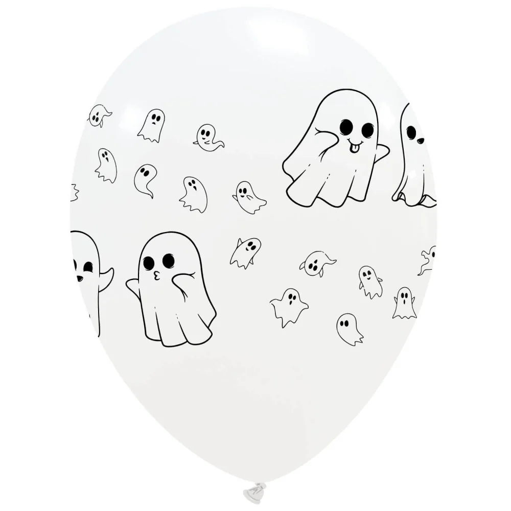 12" Halloween Ghost Party 4 Sided Print (25 Per Bag) Cattex Brand Printed Latex Balloons - Image 3