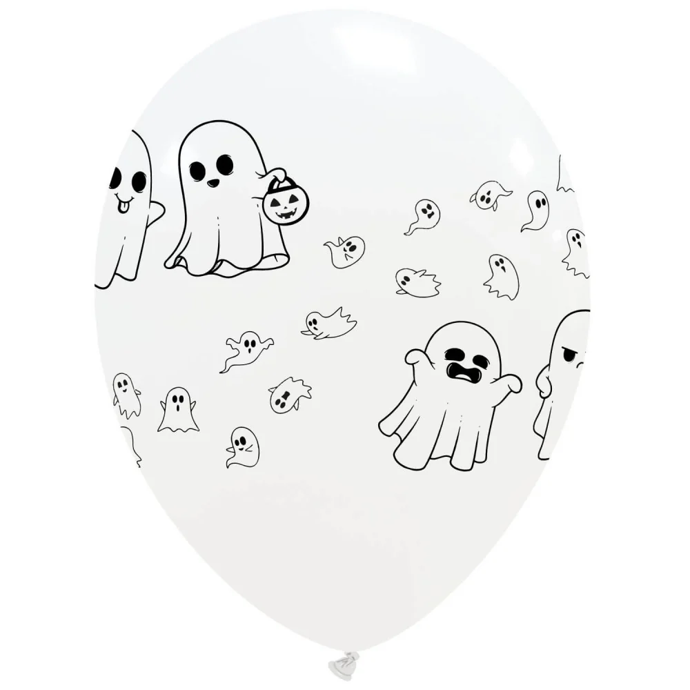 12" Halloween Ghost Party 4 Sided Print (25 Per Bag) Cattex Brand Printed Latex Balloons - Image 4