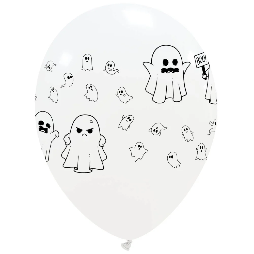 12" Halloween Ghost Party 4 Sided Print (25 Per Bag) Cattex Brand Printed Latex Balloons - Image 5