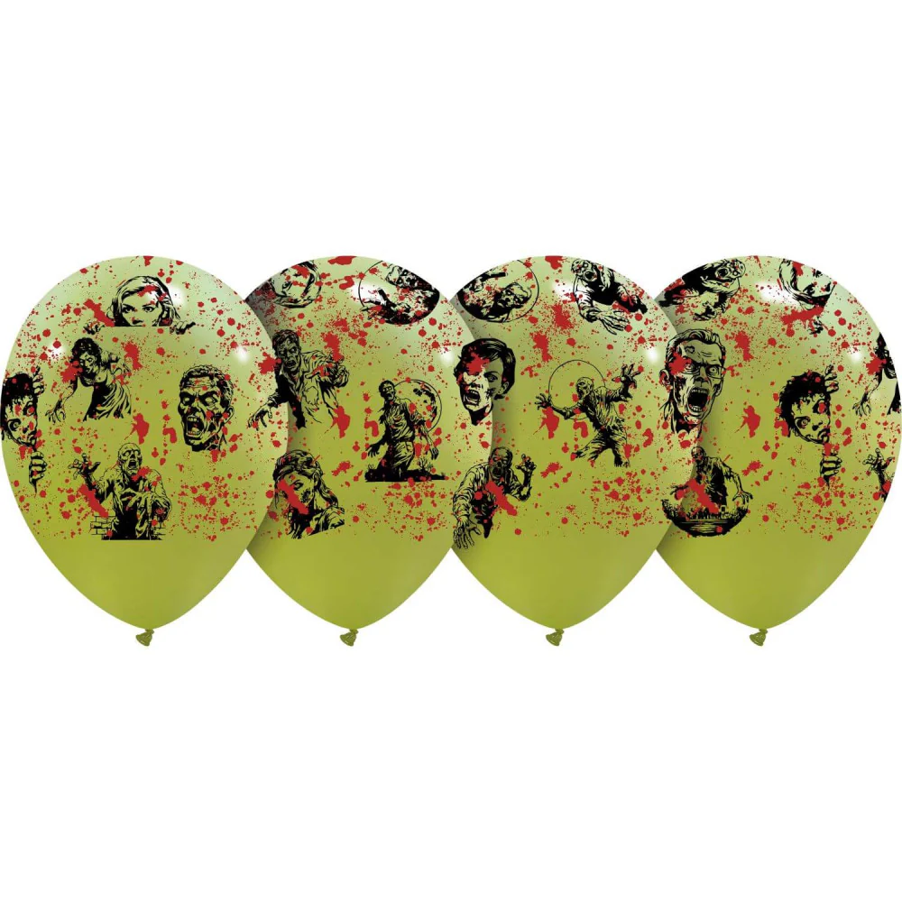 12" Halloween Zombie Fever All Around (25 Per Bag) Cattex Brand Printed Latex Balloons