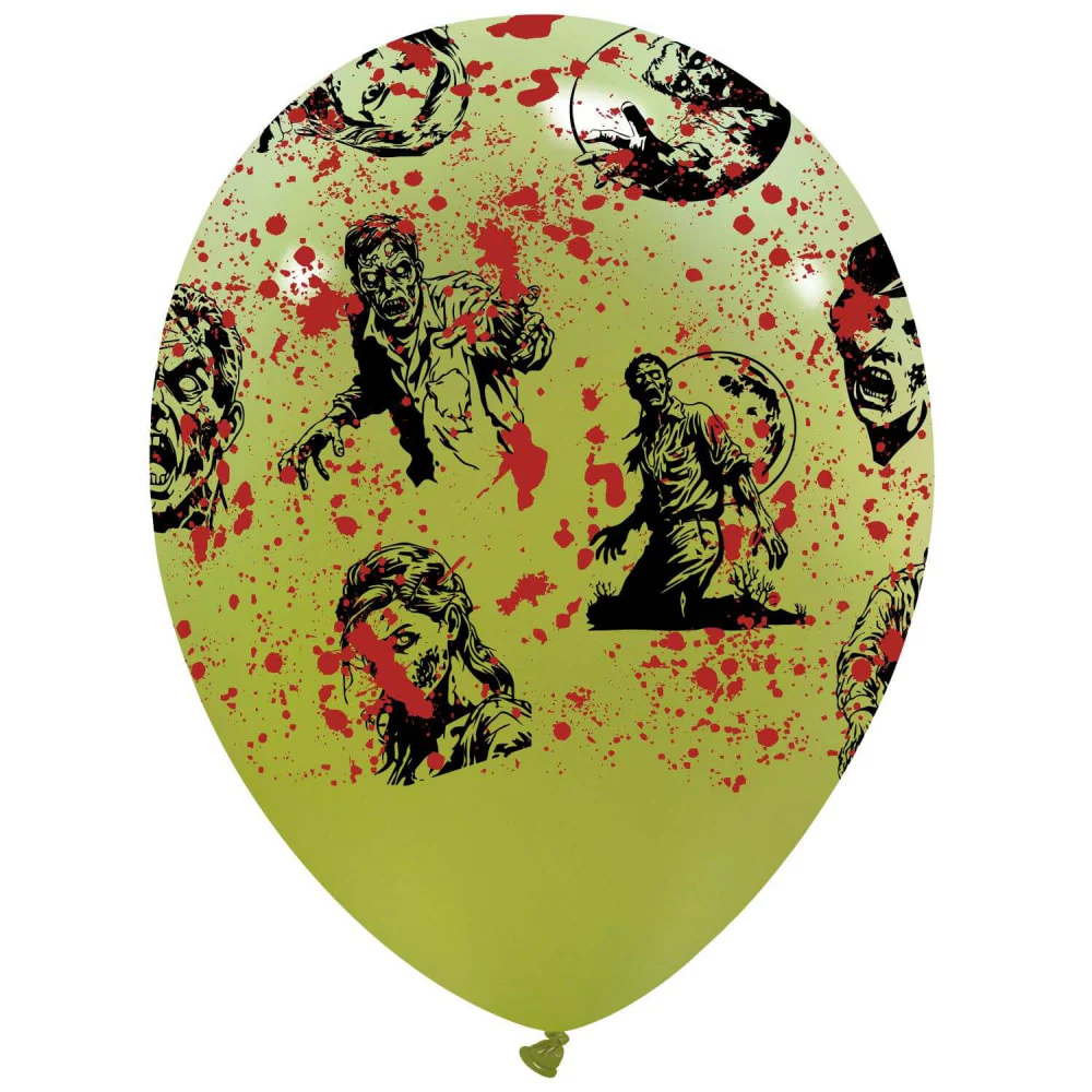 12" Halloween Zombie Fever All Around (25 Per Bag) Cattex Brand Printed Latex Balloons - Image 3