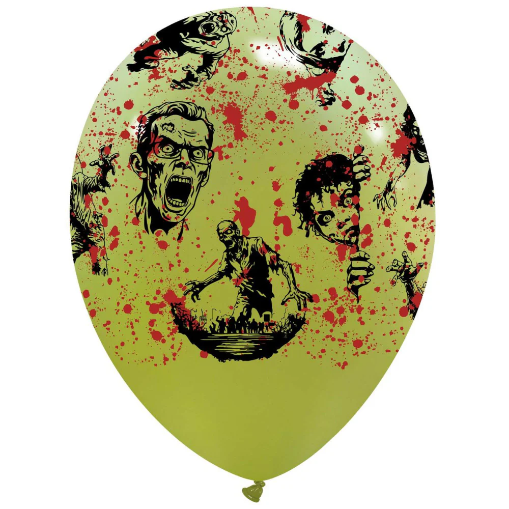 12" Halloween Zombie Fever All Around (25 Per Bag) Cattex Brand Printed Latex Balloons - Image 5