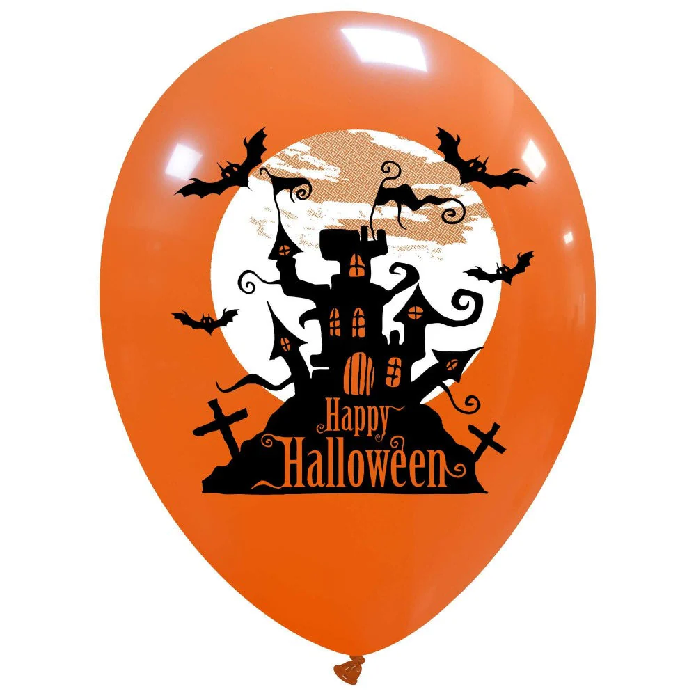 12" House & Moon 2 Color 1 sided (25 Per Bag) Cattex Brand Printed Latex Balloons