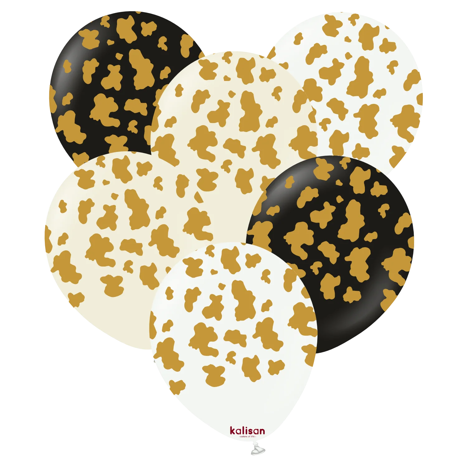 12" Kalisan Printed Cow Assorted (Print Color: Black) (6 Piece Sample Pack) of Latex Balloons
